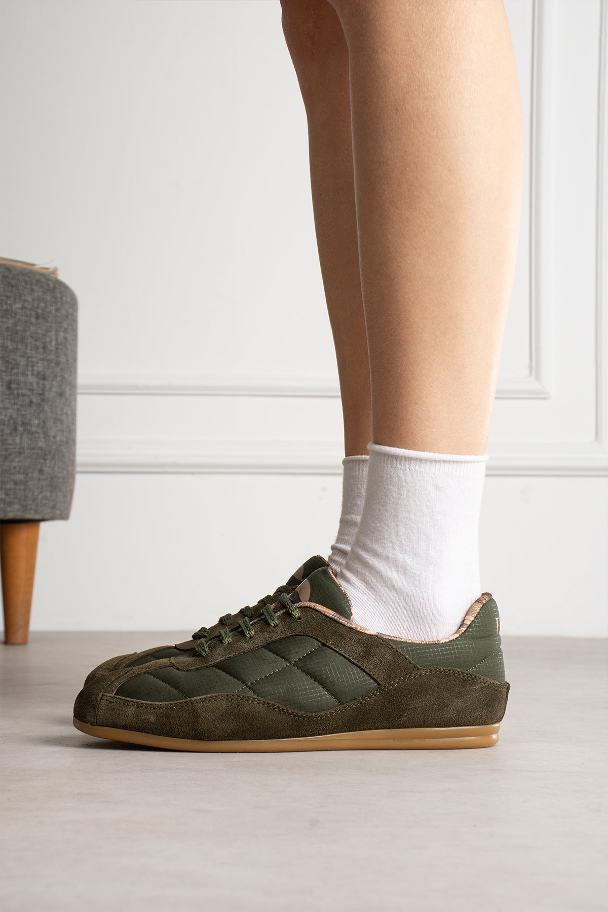 Flufie Haki Süet Detaylı Retro Sneaker | Günlük Spor Ayakkabı
