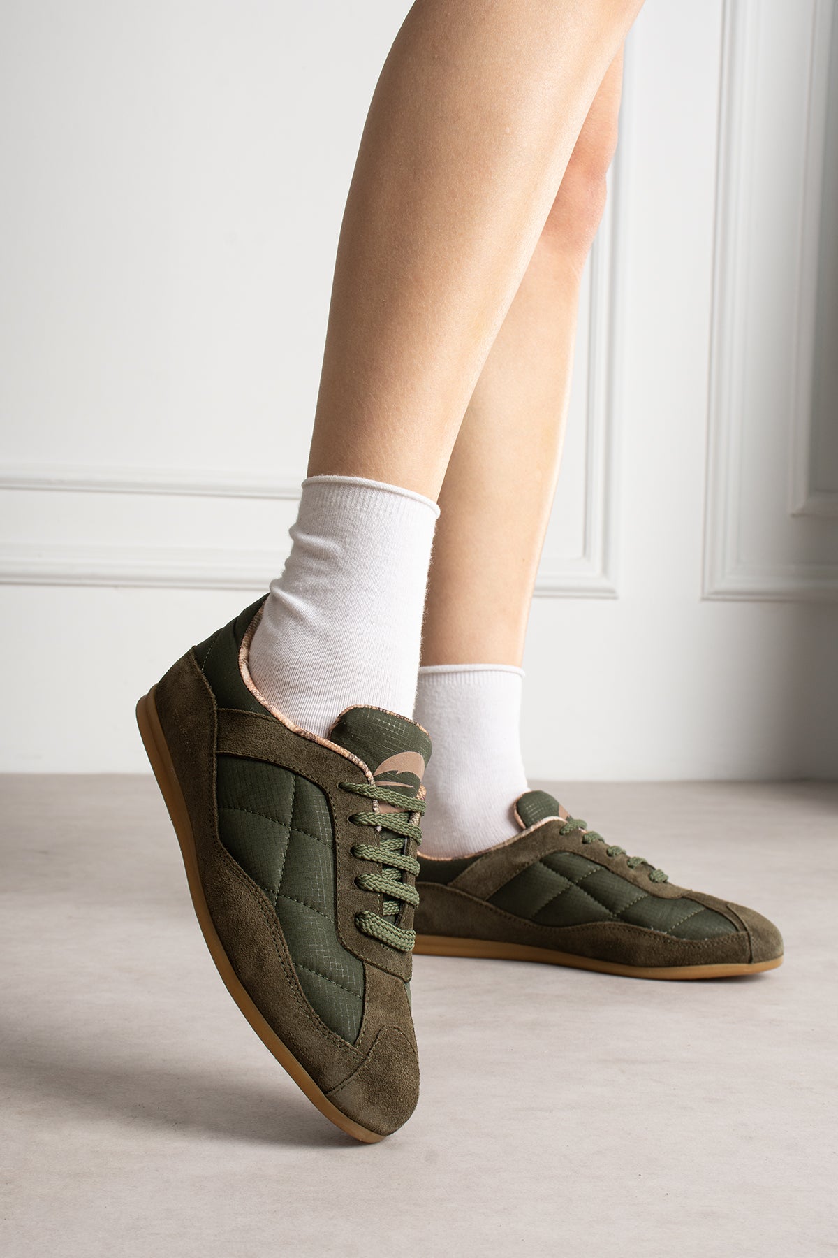 Flufie Haki Süet Detaylı Retro Sneaker | Günlük Spor Ayakkabı