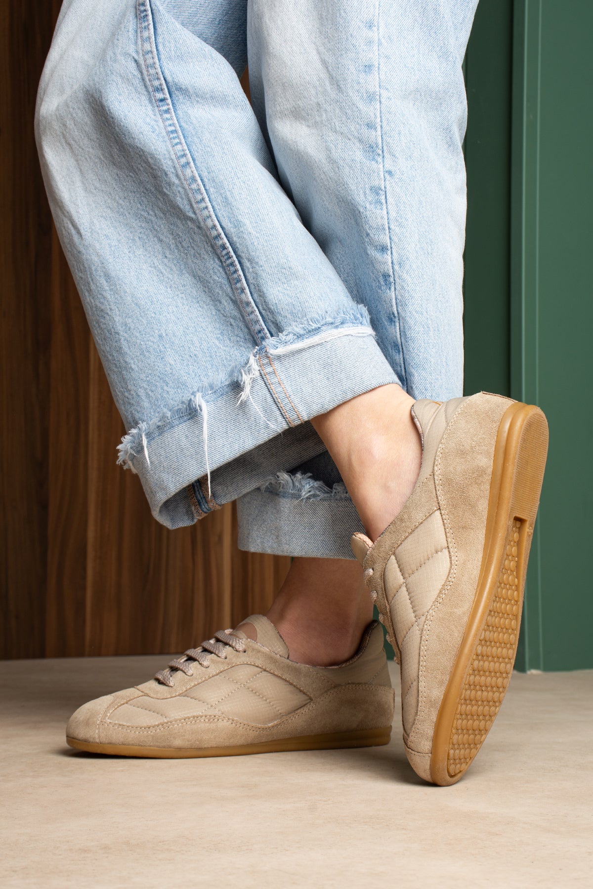 Flufie Bej Süet Detaylı Retro Sneaker | Günlük Spor Ayakkabı