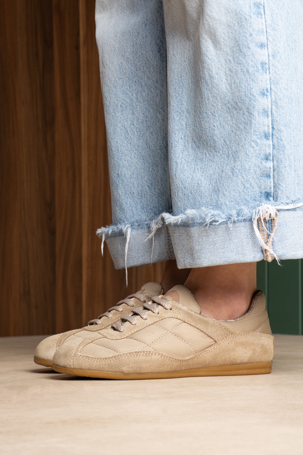 Flufie Bej Süet Detaylı Retro Sneaker | Günlük Spor Ayakkabı