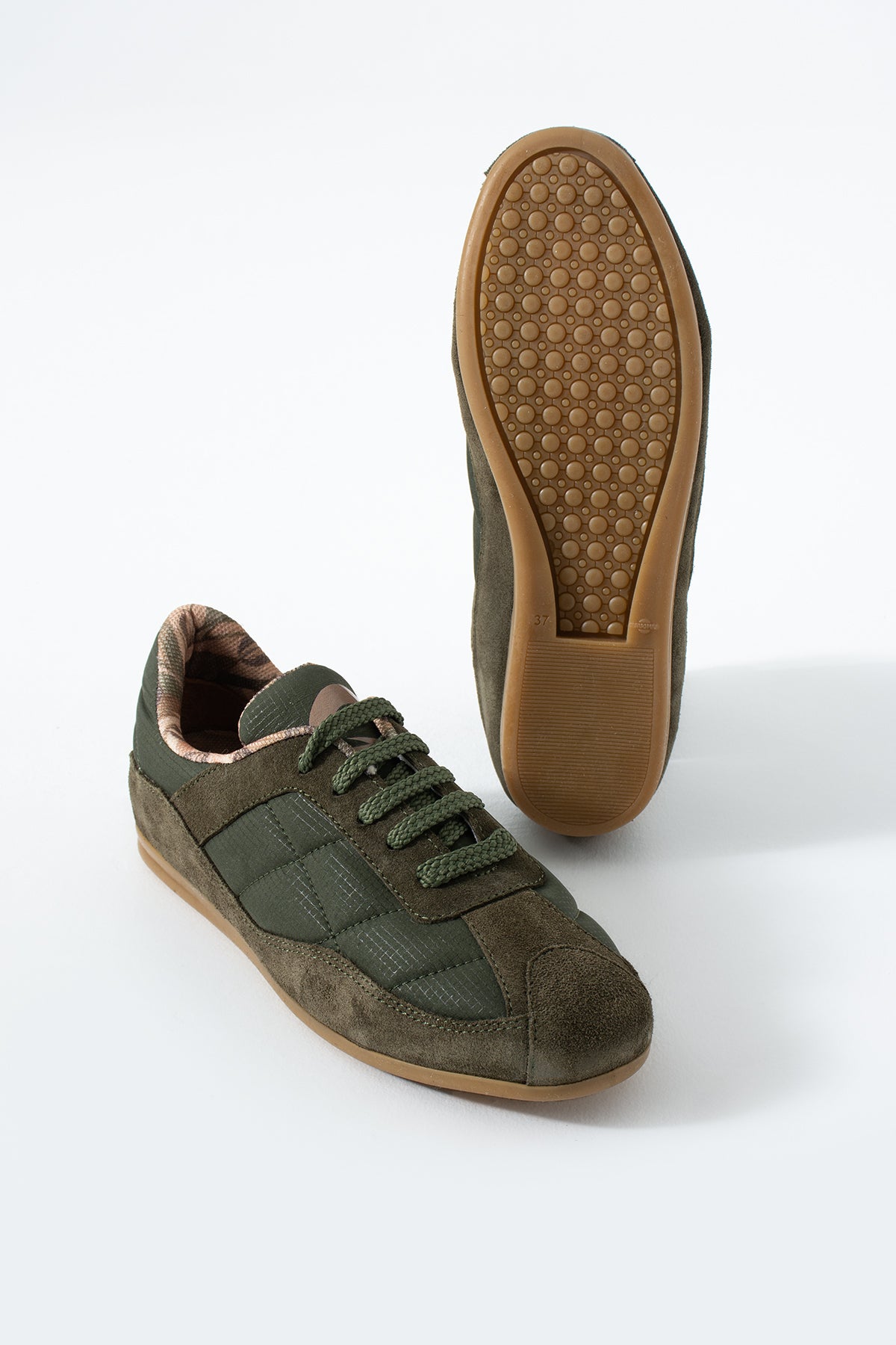 Flufie Haki Süet Detaylı Retro Sneaker | Günlük Spor Ayakkabı