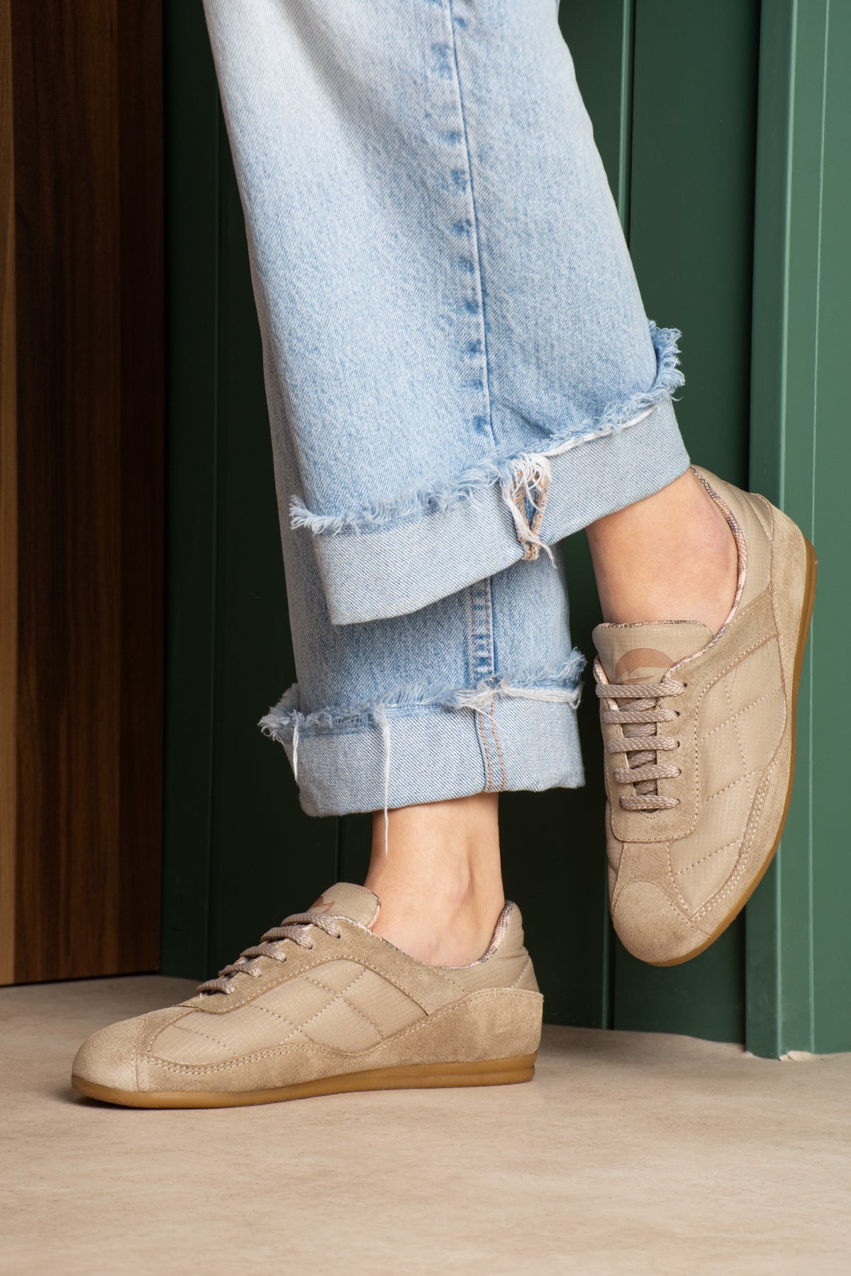 Flufie Bej Süet Detaylı Retro Sneaker | Günlük Spor Ayakkabı